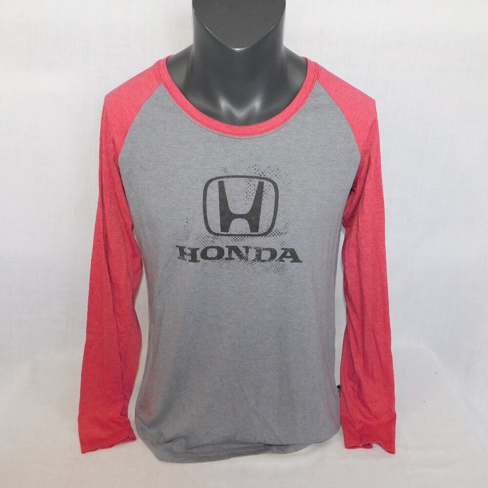 HONDA Spellout Logo Cars Womens XL Red Gray Long Sleeve Raglan Shirt